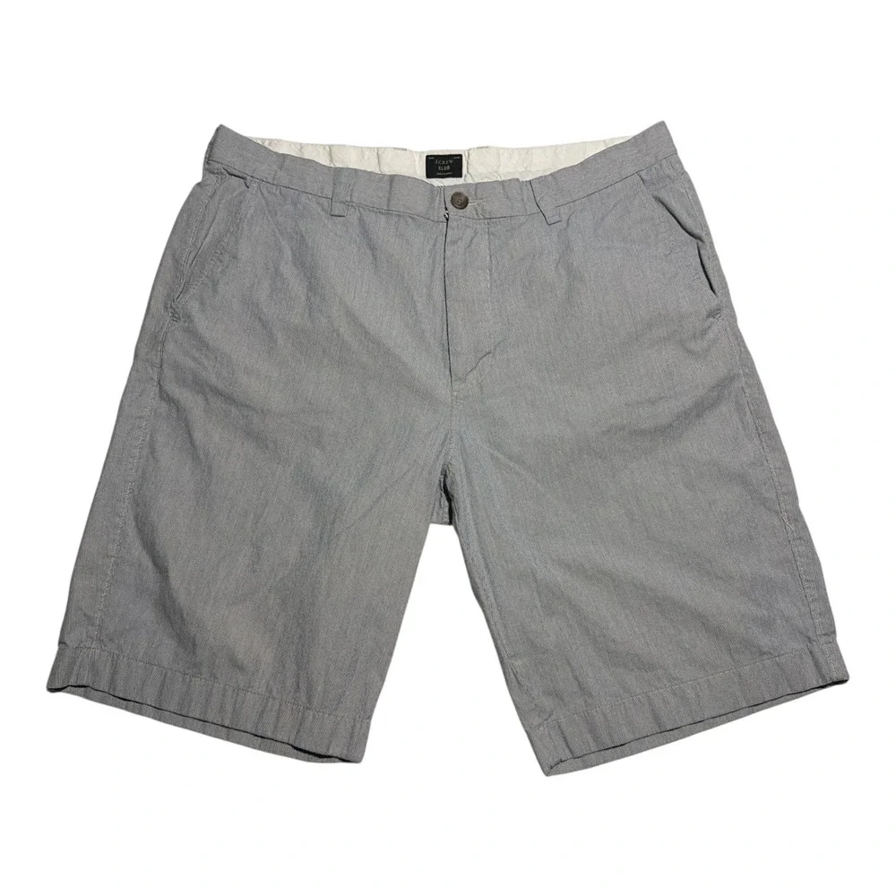 J crew y2k chino flat front shorts preppy gray white micro stripes men's size 36